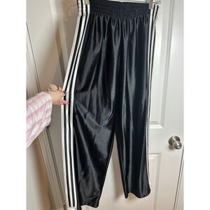 Adidas Women Track Pants Black White 3 Stripe Side Zip Athletic